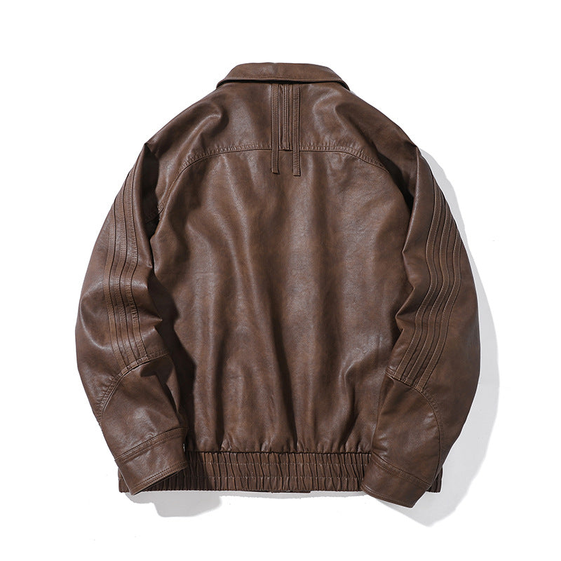 PU Leather Jacket Men  Motorbike Biker Coat