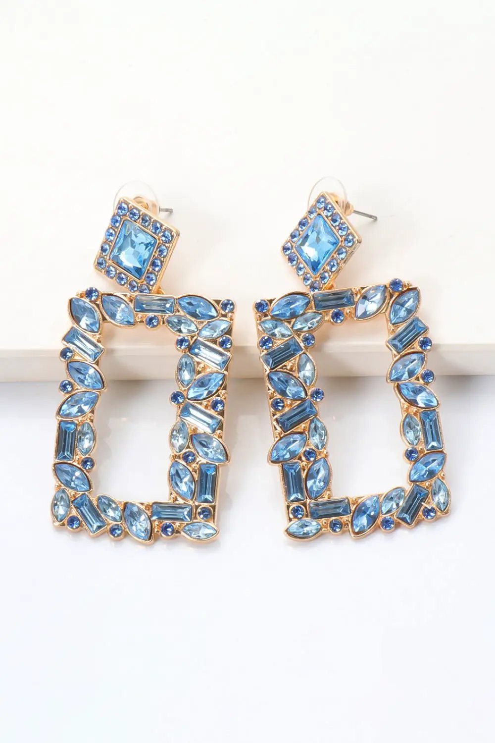 Square Shape Glass Stone Dangle Earrings by Trendsi