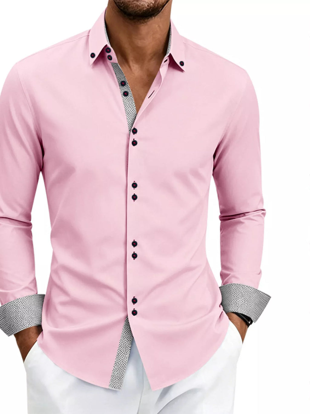 Men's Full Size Slim Fit Contrast Trim Shirt Plus Size by Trendsi