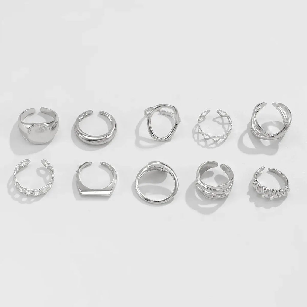 10-Piece Alloy Geometric Ring by Trendsi