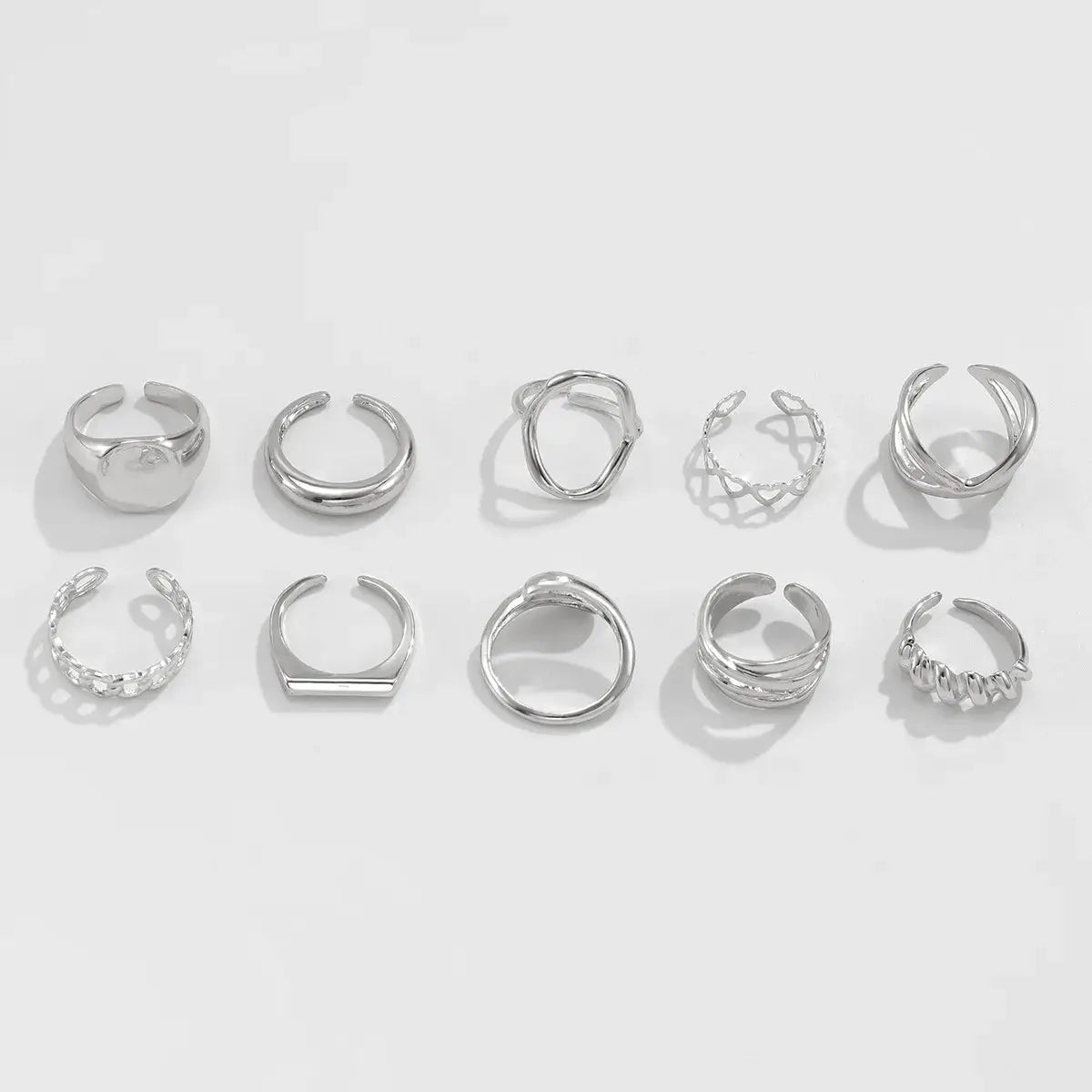10-Piece Alloy Geometric Ring by Trendsi
