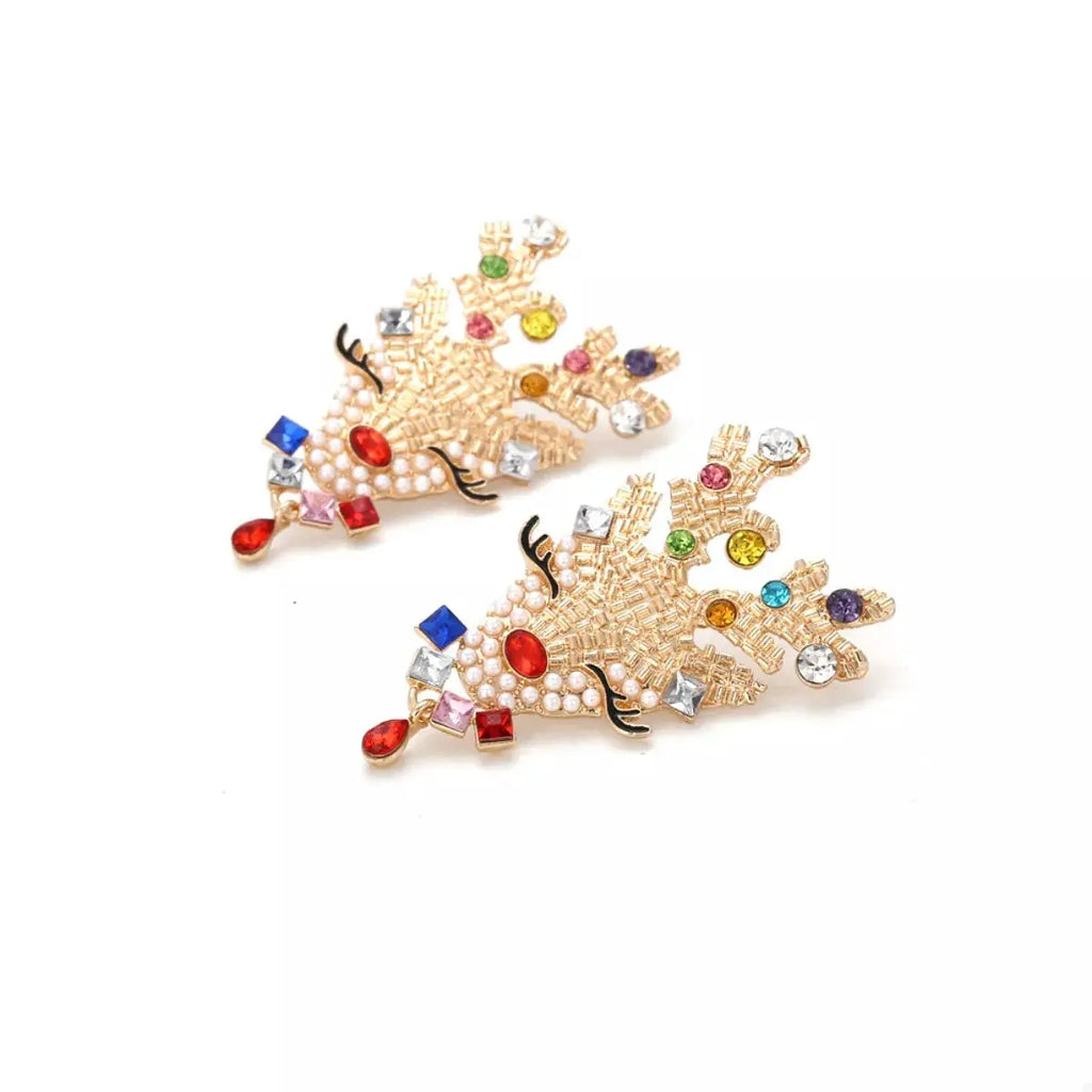 Christmas Reindeer Rhinestone Earrings by Trendsi