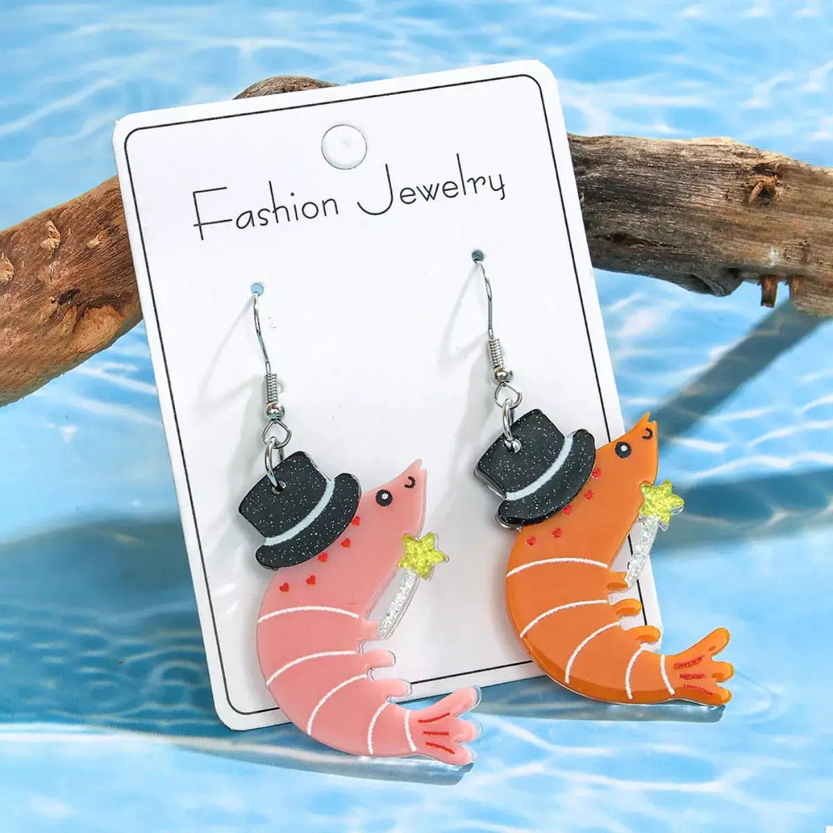 Whimsical Shrimp Earrings with Top Hats by Trendsi