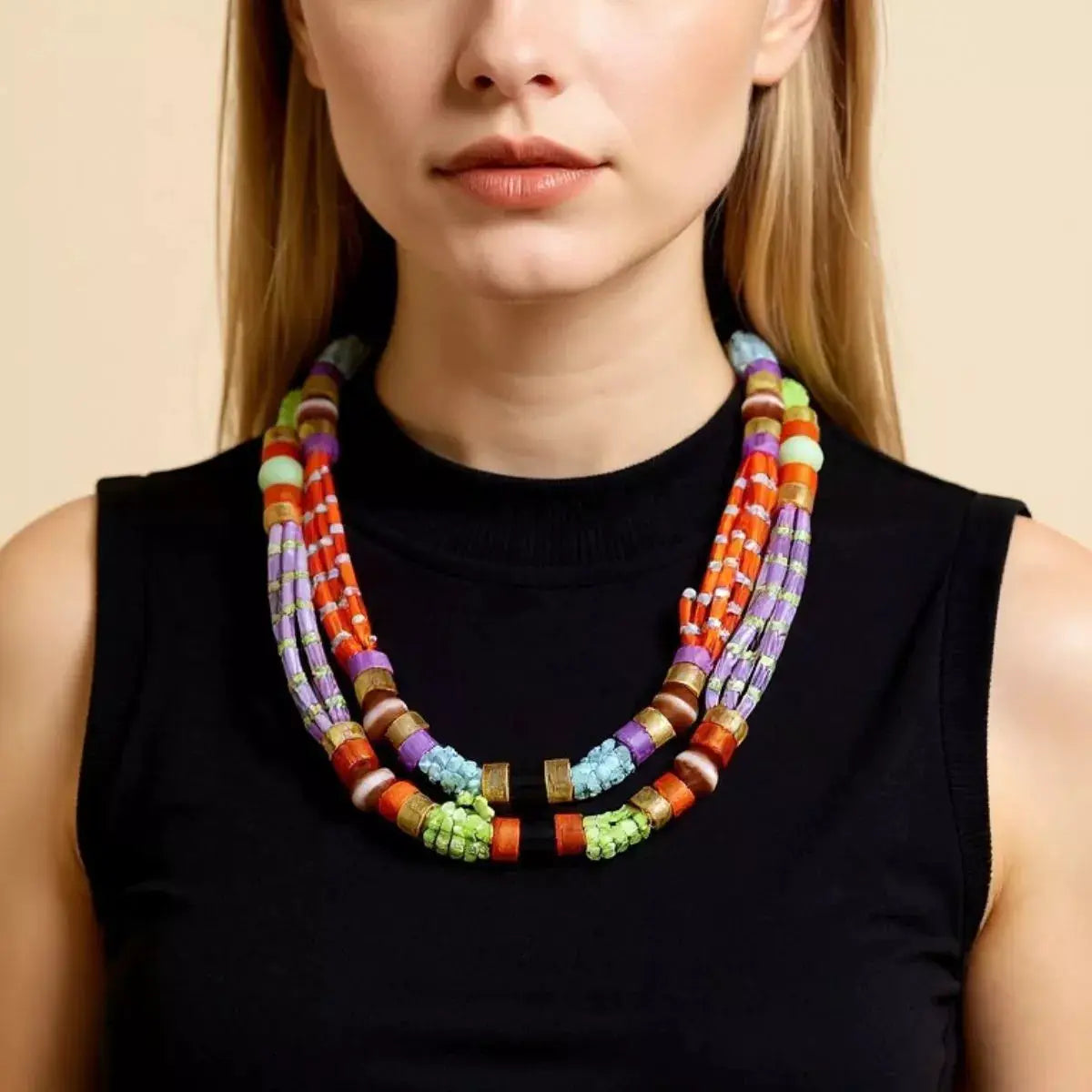 2 Piece Artificial Crystal Bead Necklace by Trendsi