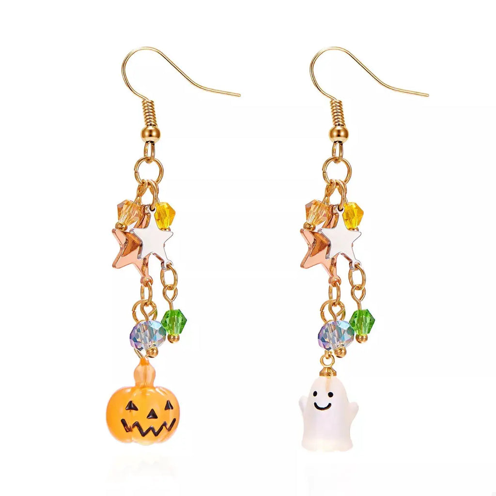 Halloween Asymmetrical Pumpkin Ghost Earrings by Trendsi