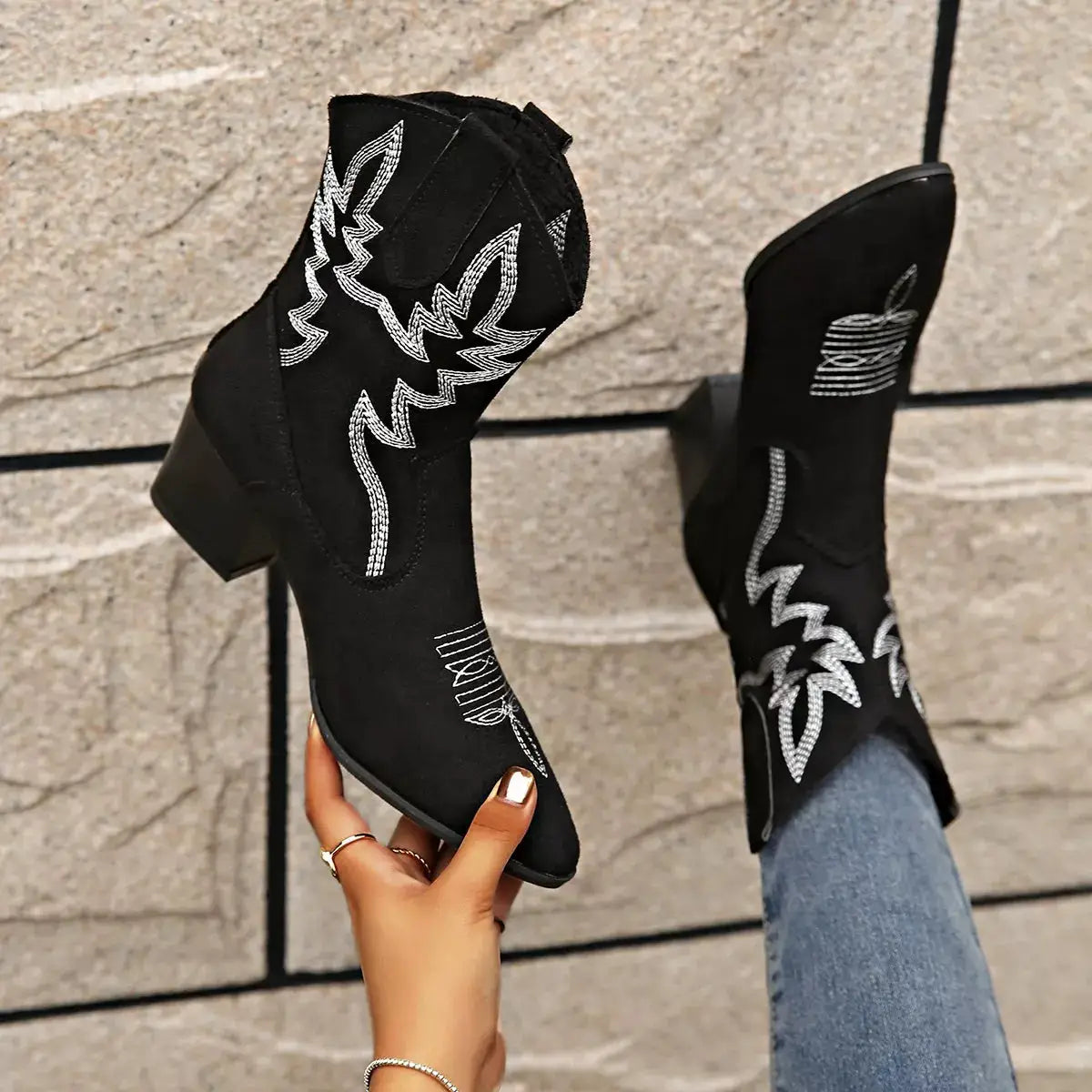 Point Toe Block Heels Boots by Trendsi