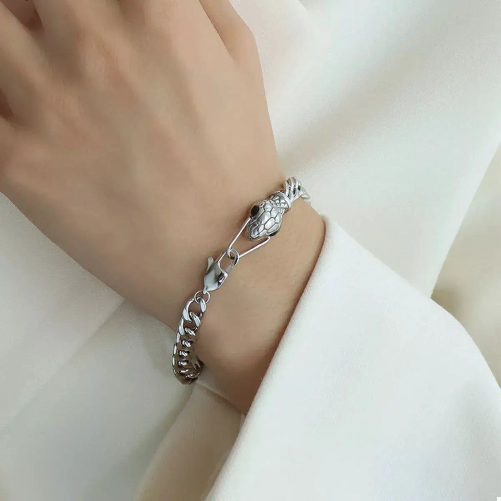 Titanium Steel Zircon Snake Bracelet by Trendsi
