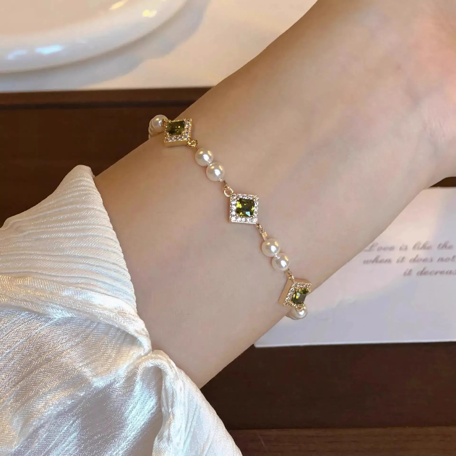 Pearl Zircon Chain Geometric Bracelet by Trendsi