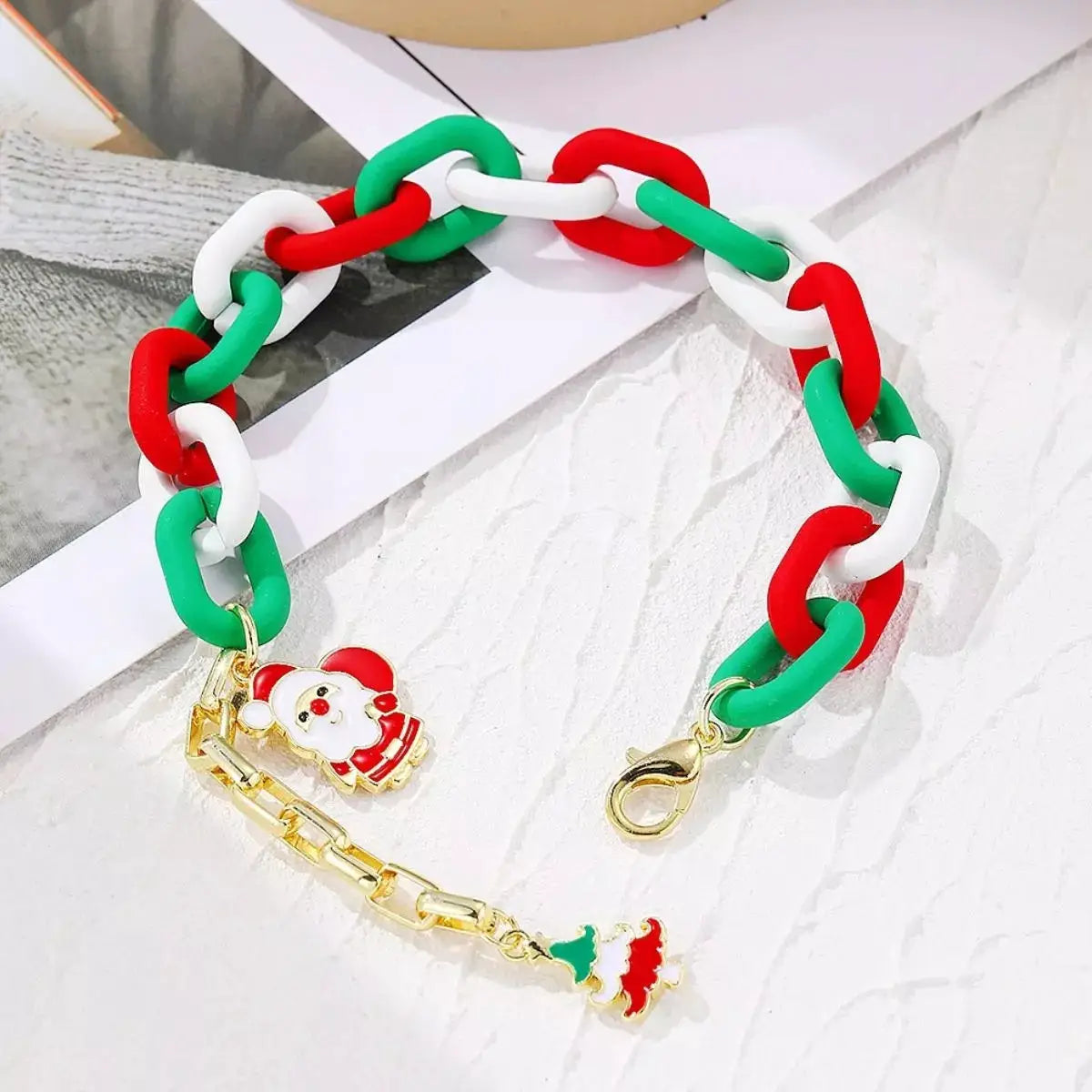 Christmas Festive Chain Link Bracelet with Santa Charm by Trendsi
