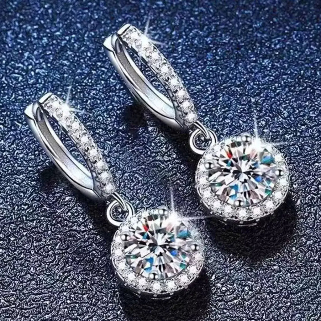 1 Carat 925 Sterling Silver Moissanite Hoop Drop Earrings by Trendsi