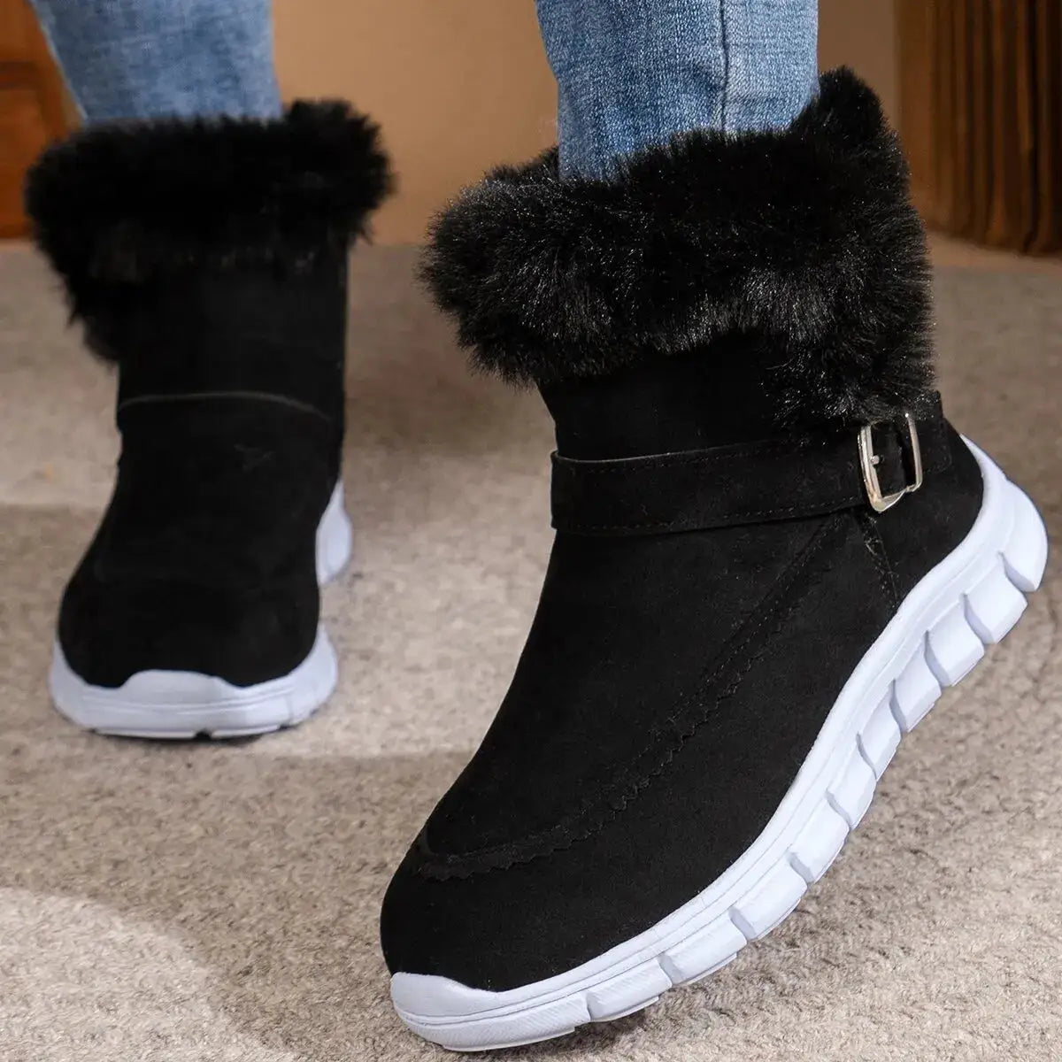 Round Toe Platform Buckle Boots by Trendsi