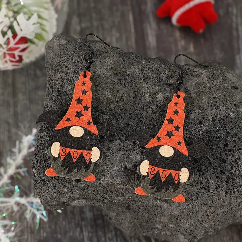 Wooden Point Hat Gnome Shape Earrings by Trendsi