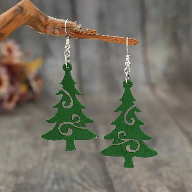 Christmas Tree Wooden Earrings by Trendsi