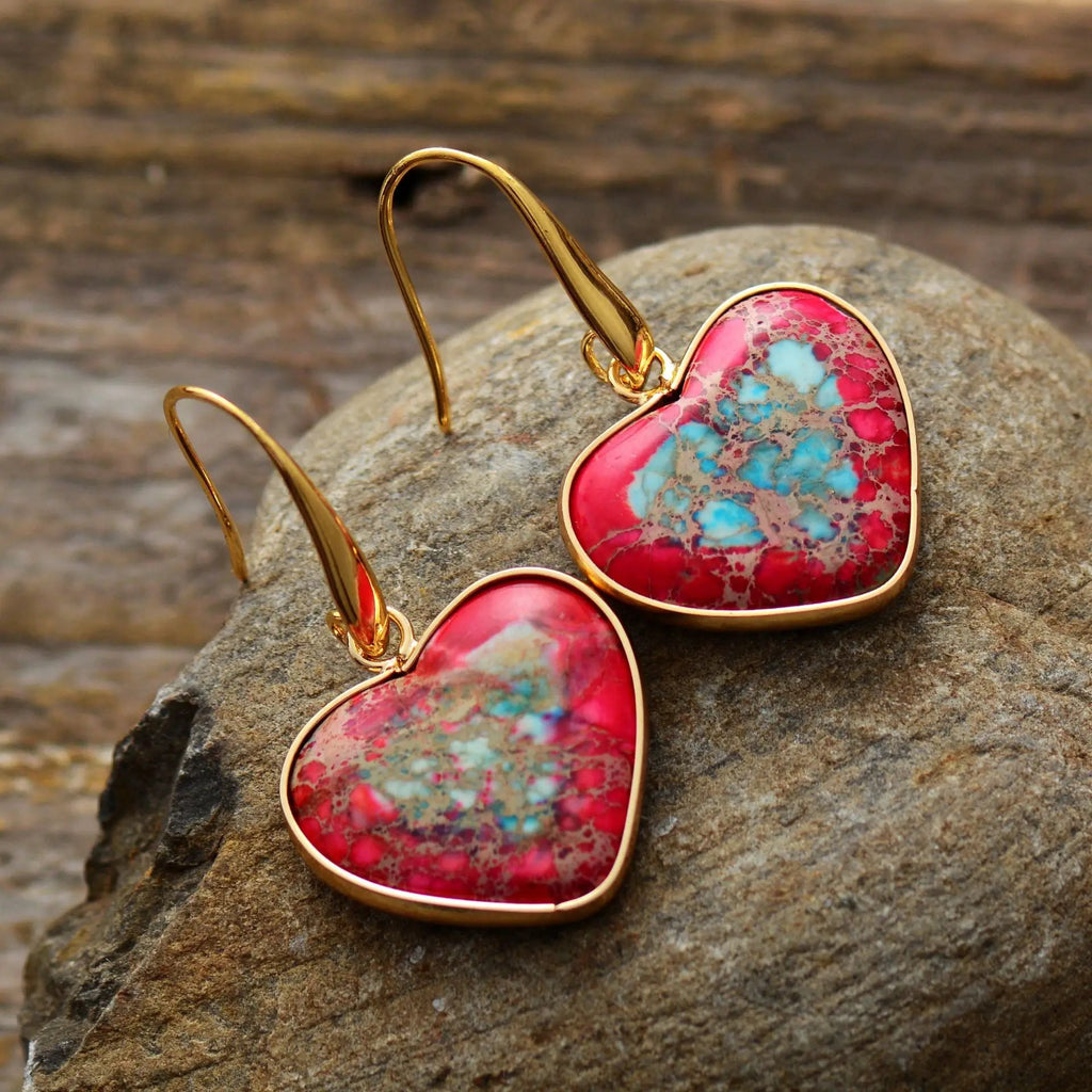 Natural Stone Heart Drop Earrings by Trendsi