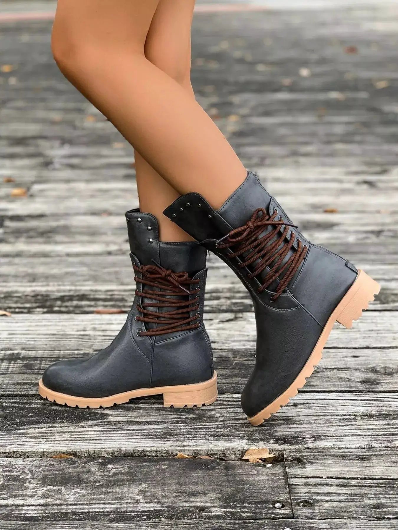 Round Toe Block Heels Boots by Trendsi