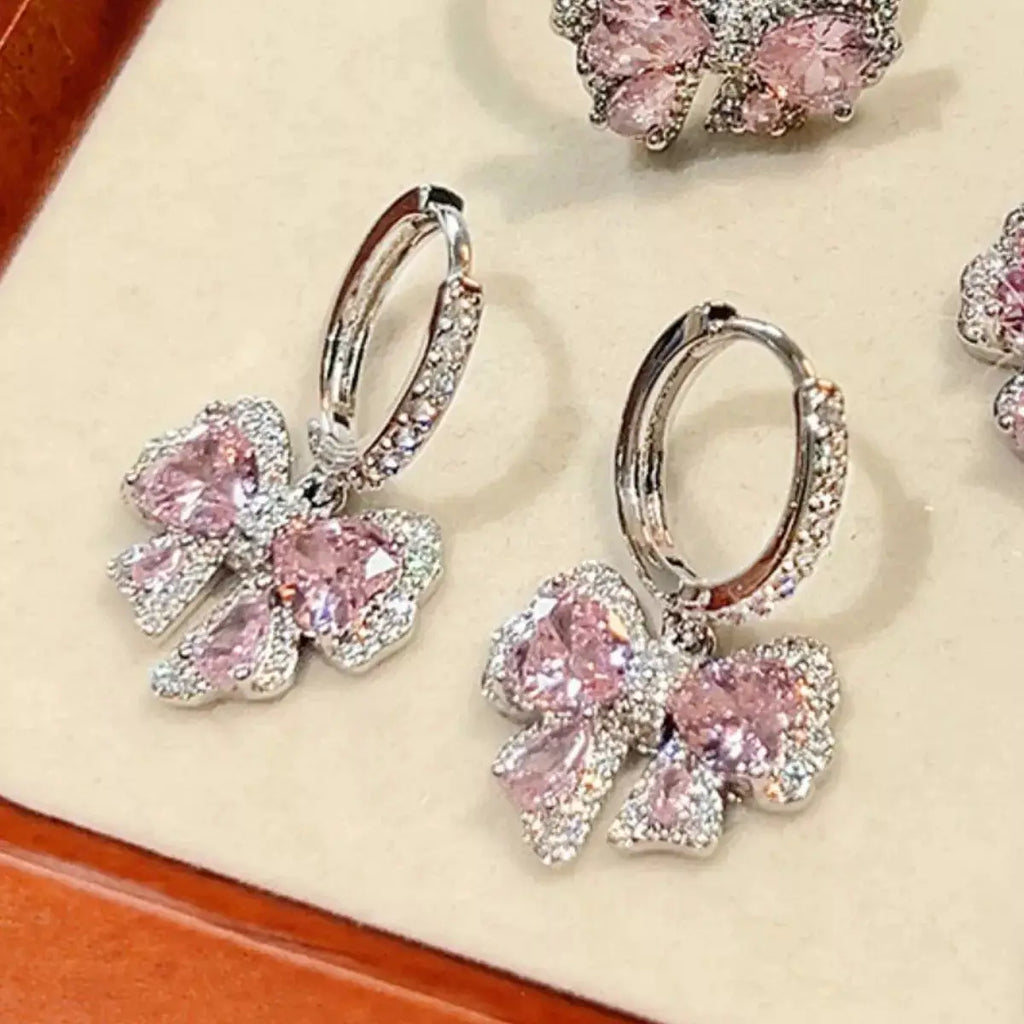 Zircon Bowknot Drop Earrings by Trendsi