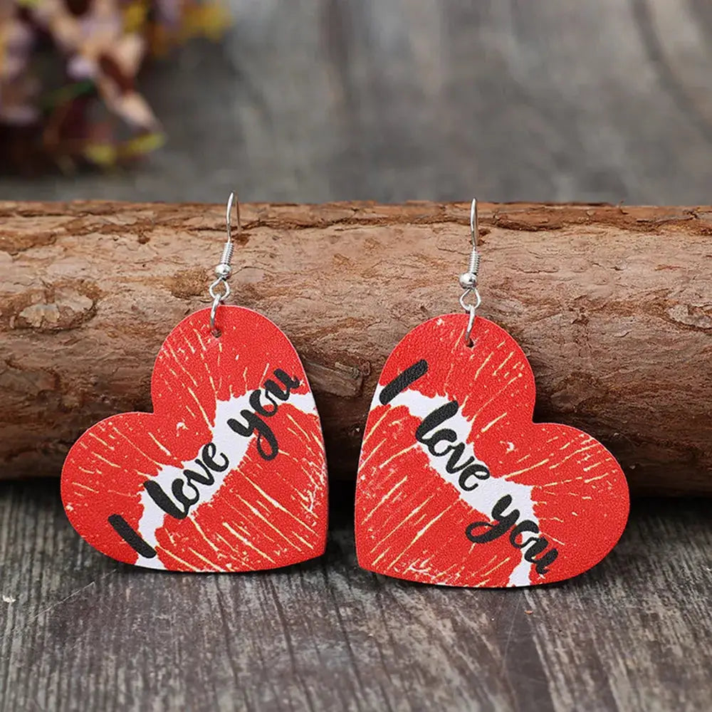 I LOVE YOU Heart Leather Earrings by Trendsi