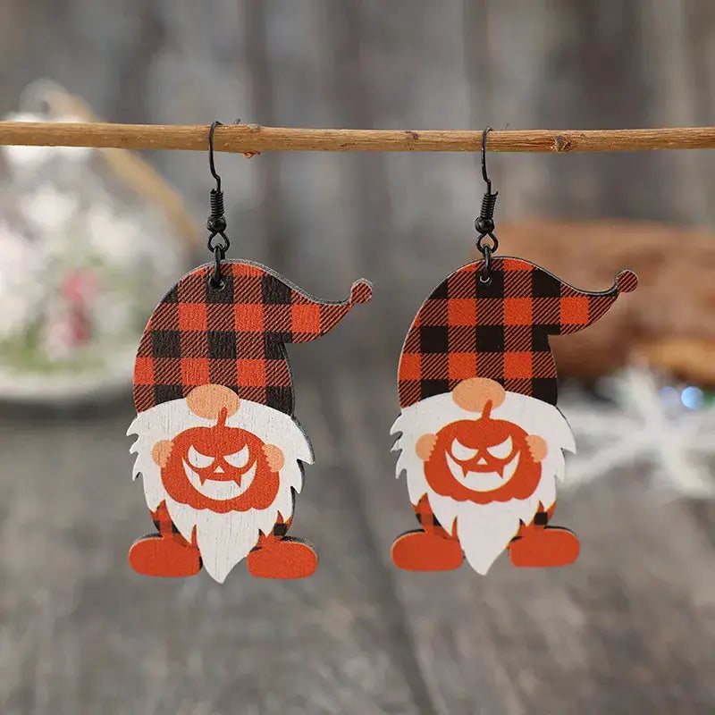 Wooden Dwarfs Pumpkin Dangle Earrings by Trendsi
