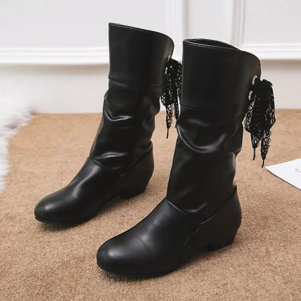 Round Toe Block Heels Boots by Trendsi