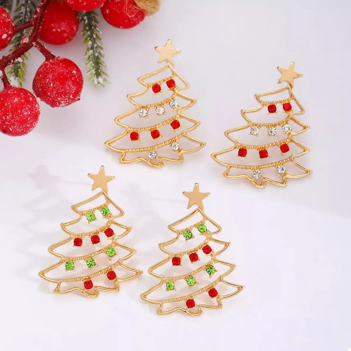 18K Gold-Plated Christmas Tree Earrings by Trendsi