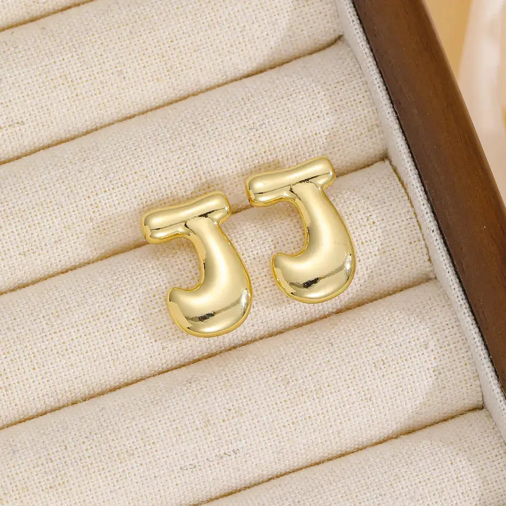 18K Gold-Plated Bubble Letter Stud Earrings by Trendsi