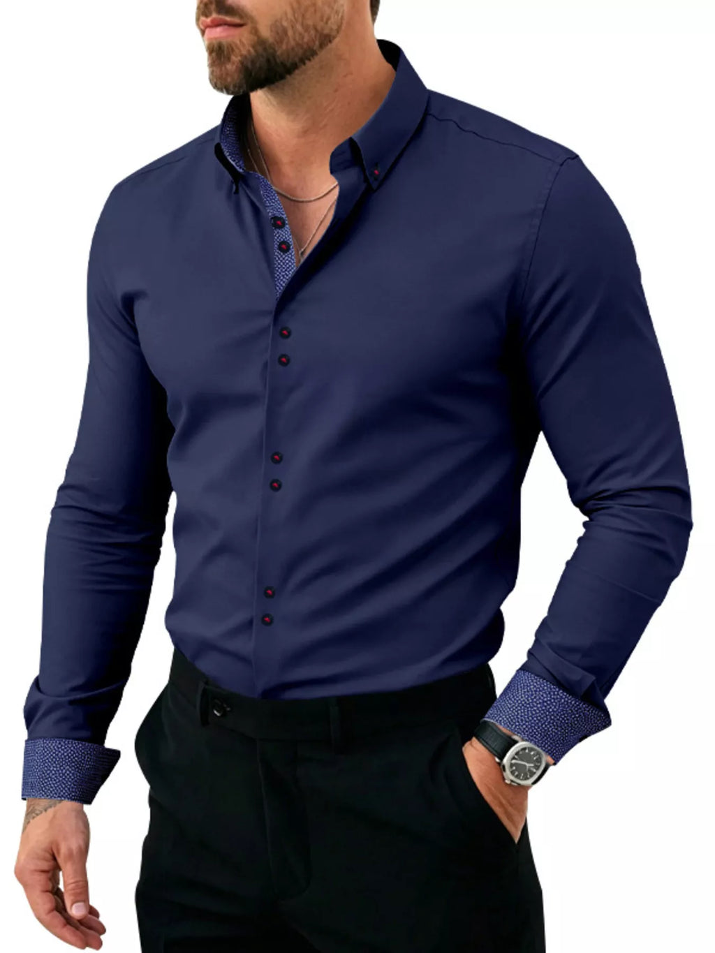 Men's Full Size Slim Fit Contrast Trim Shirt Plus Size by Trendsi