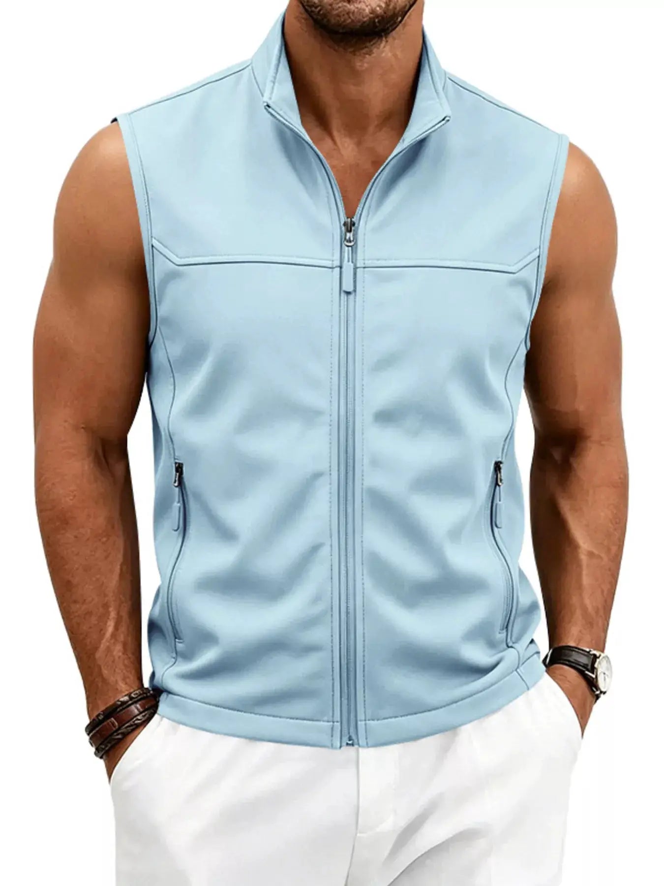 Men's Plus Size Zip Up Vest by Trendsi