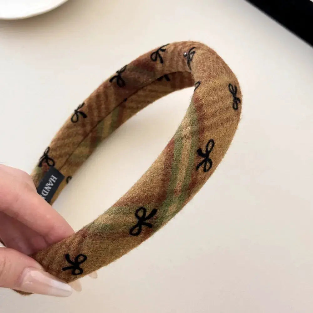 Bow Plaid Polyester Hair Headband by Trendsi
