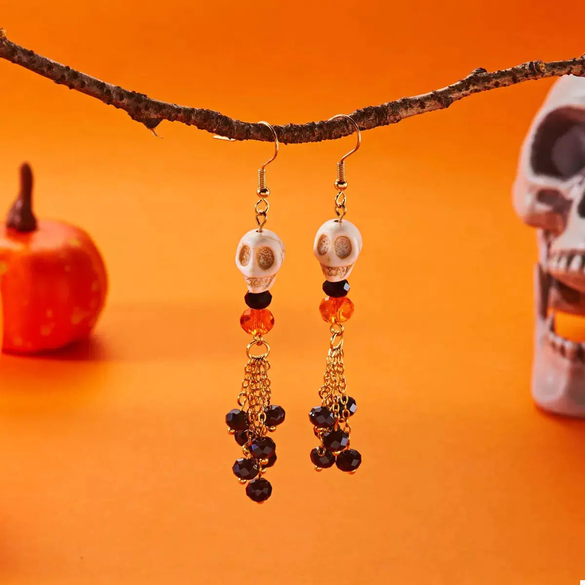 Halloween Skull Beaded Drop Earrings by Trendsi