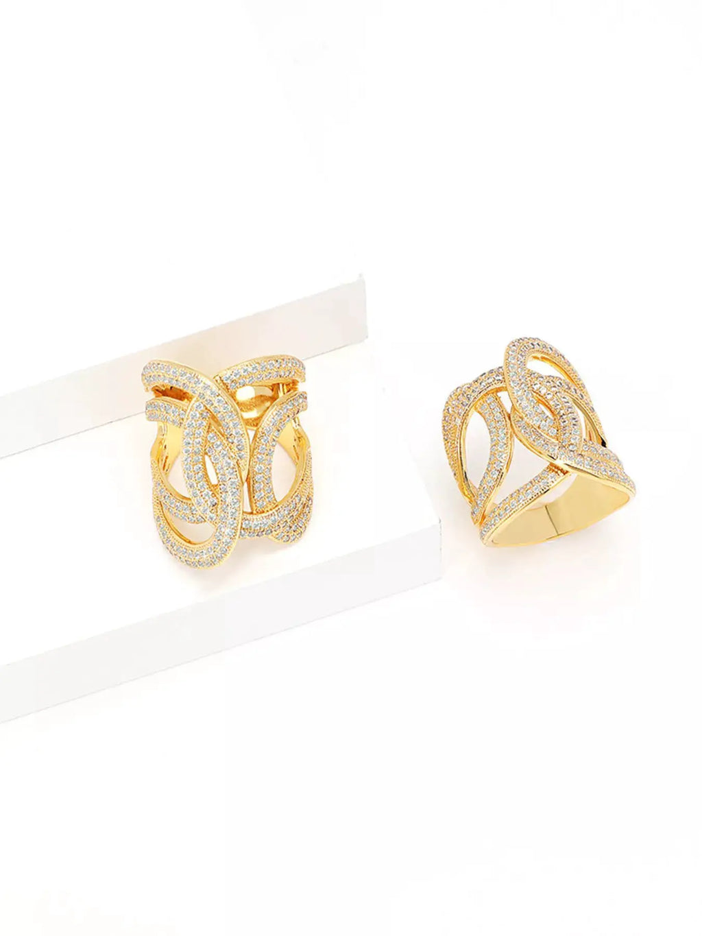 18K Gold-Plated Zircon Interwoven Ring by Trendsi