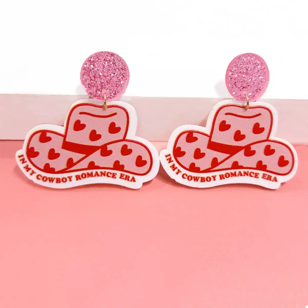 Cowboy Hat Dangle Earrings with Heart Accents by Trendsi
