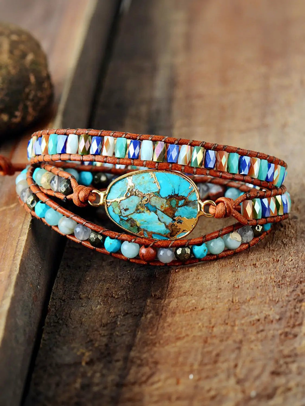 Triple-Layer Natural Stone Bracelet by Trendsi