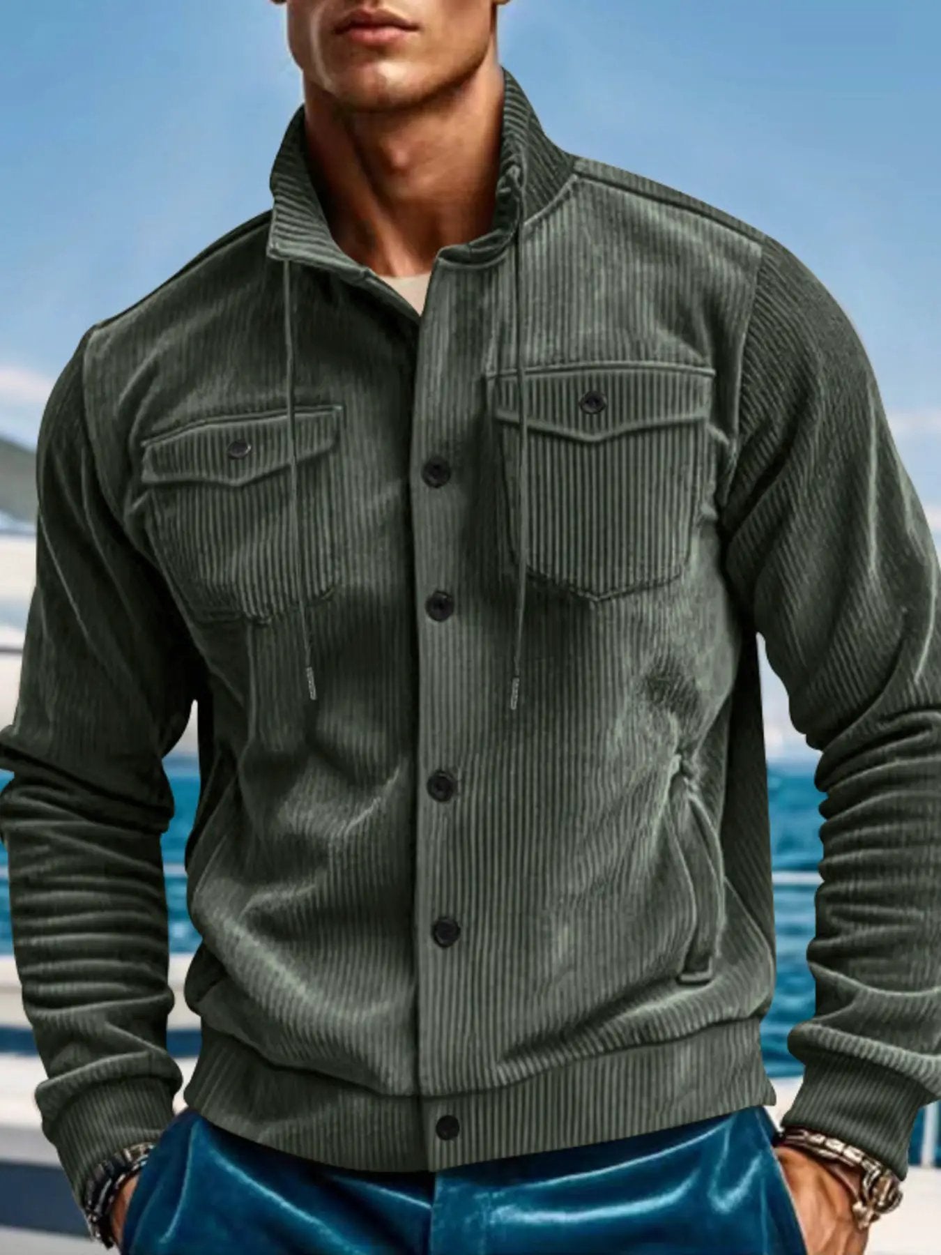 Men's Full Size Corduroy Button Up Casual Jacket Plus Size by Trendsi
