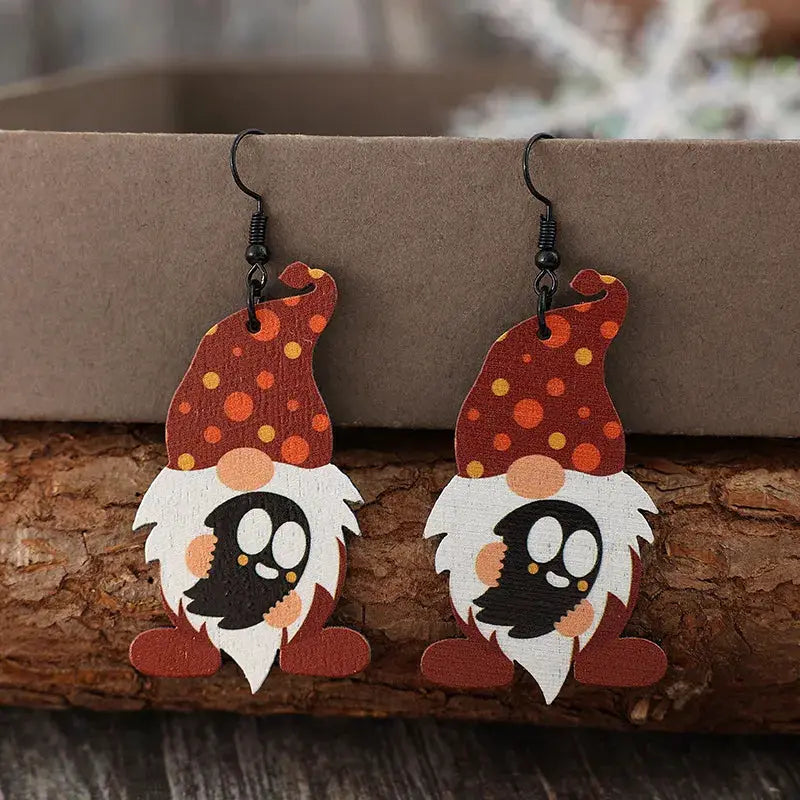 Point Hat Gnome Wooden Dangle Earrings by Trendsi