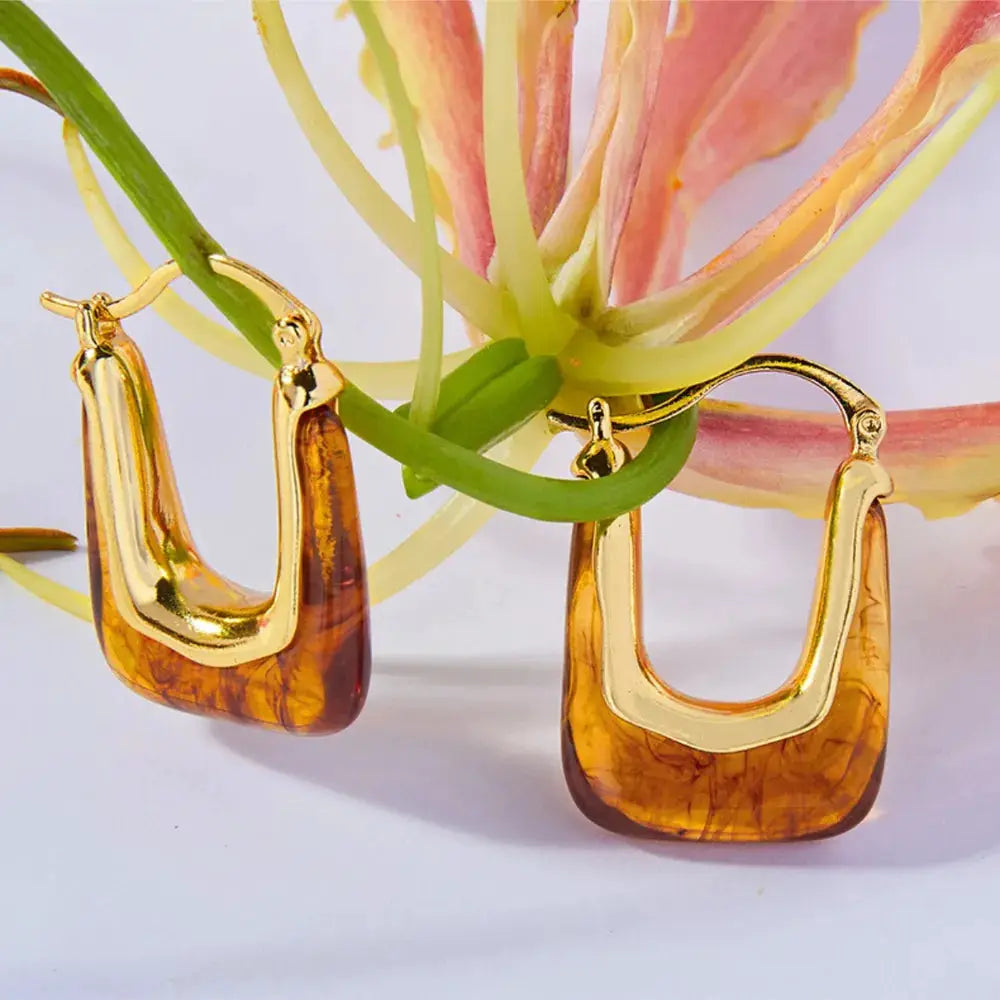 Resin Copper U Shape Earrings by Trendsi