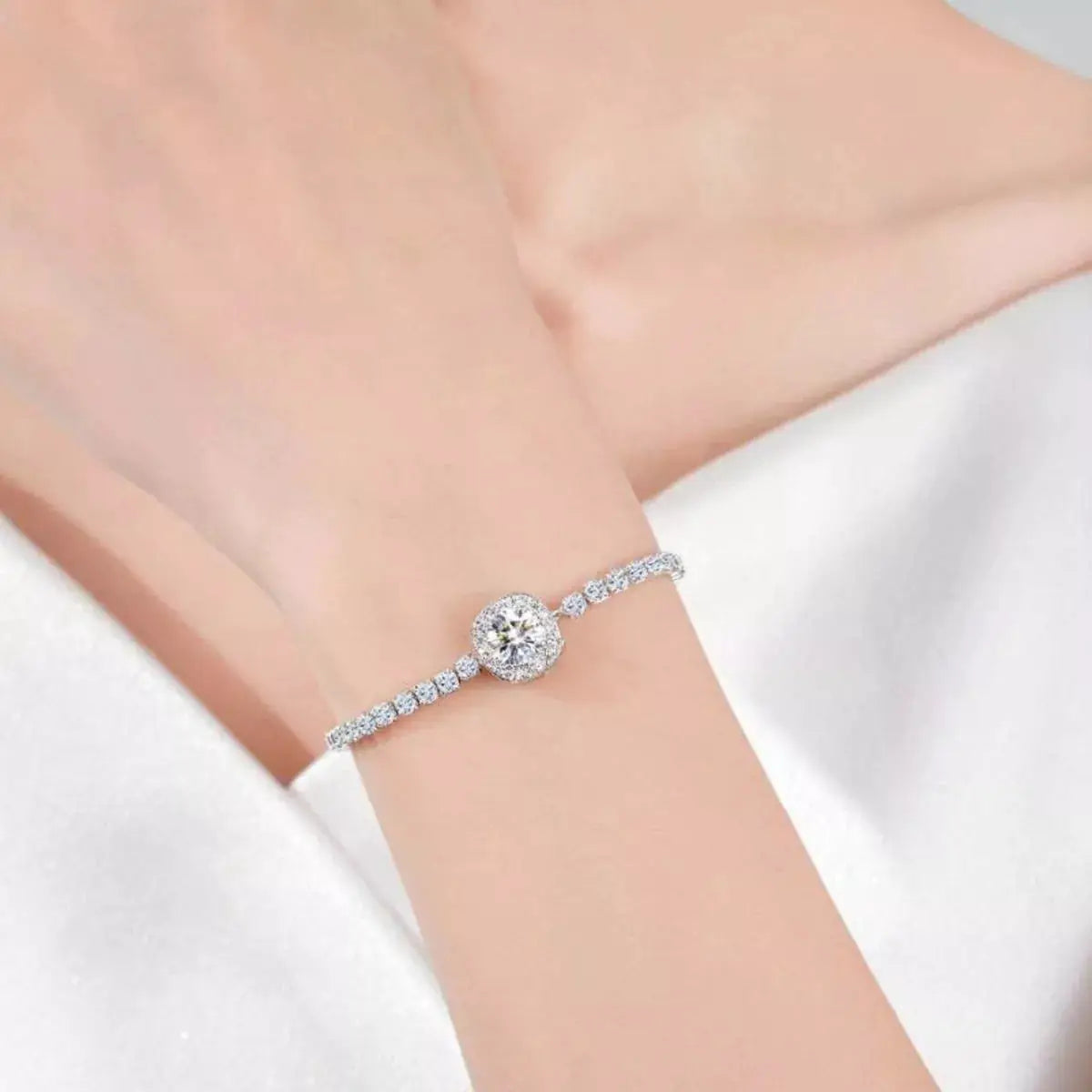 1 Carat Moissanite 925 Sterling Silver Chain Bracelet by Trendsi