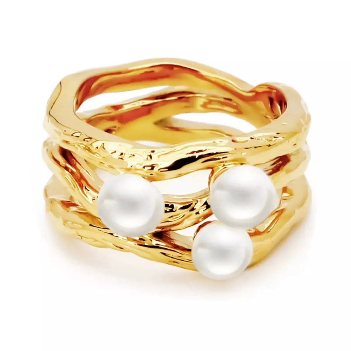 Synthetic Pearl 18K Gold-Plated Copper Ring by Trendsi
