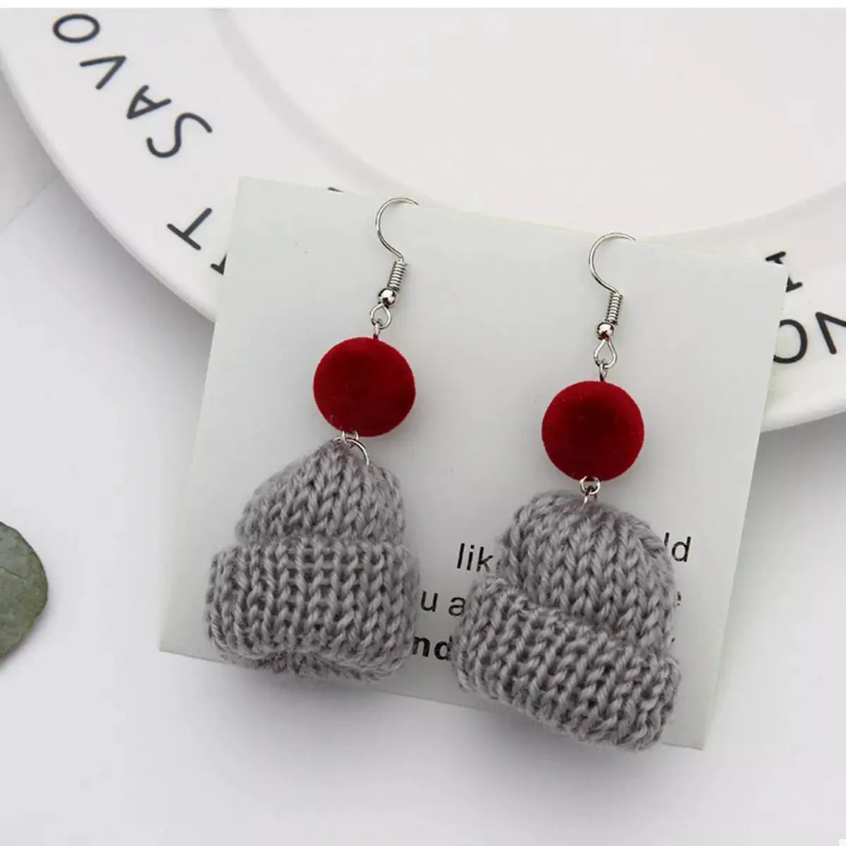 Christmas Knitted Beanie Earrings by Trendsi