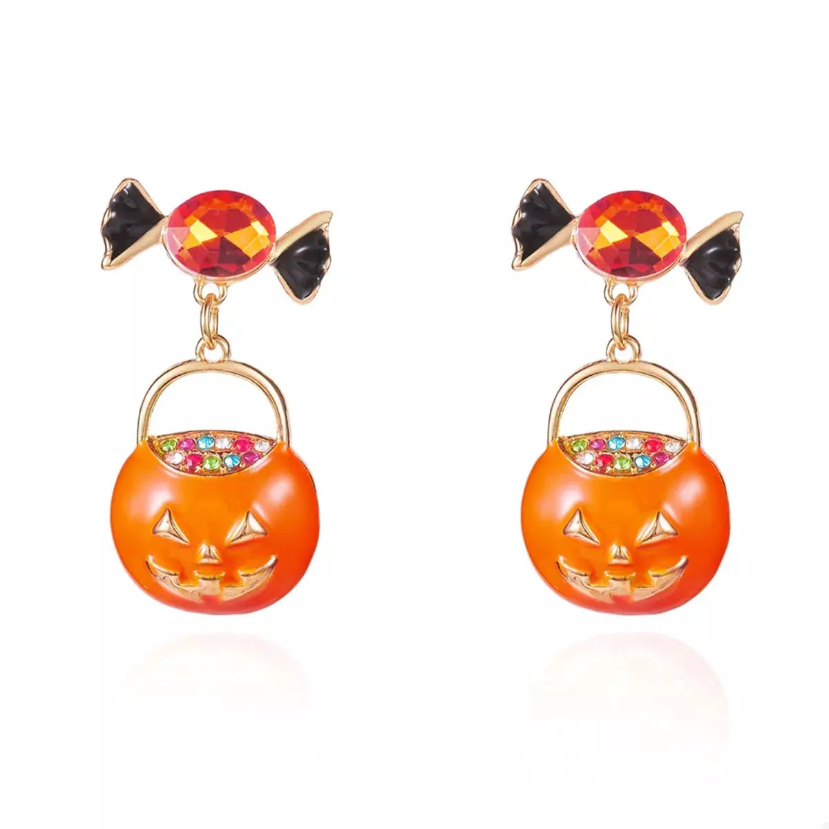 Halloween Rhinestone Pumpkin Dangle Earrings by Trendsi