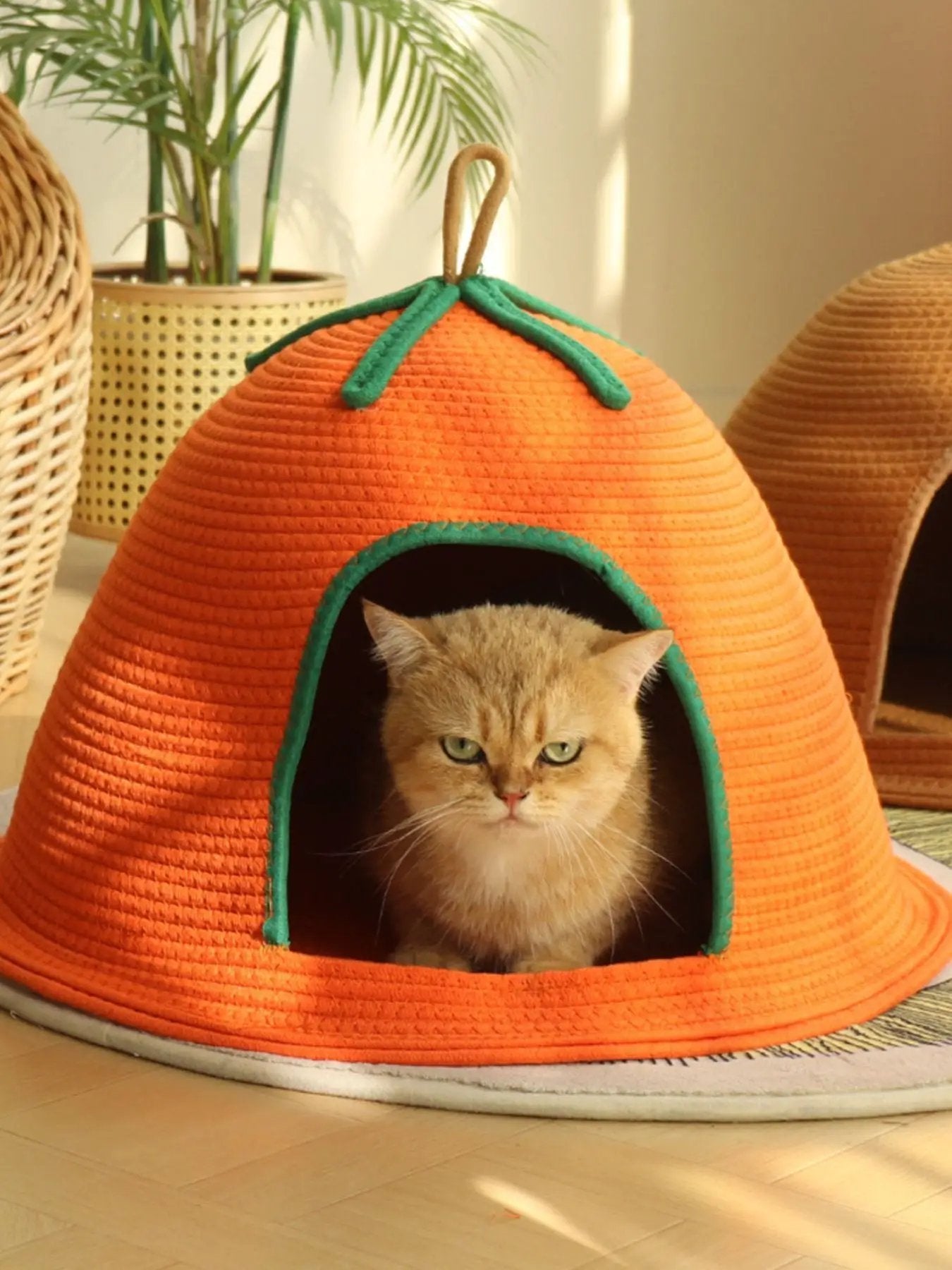 Cozy Rope Woven Cat Cave Bed with Handle by Trendsi