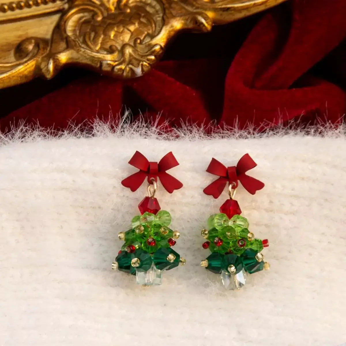 Christmas Tree Bowknot Dangle Earrings by Trendsi