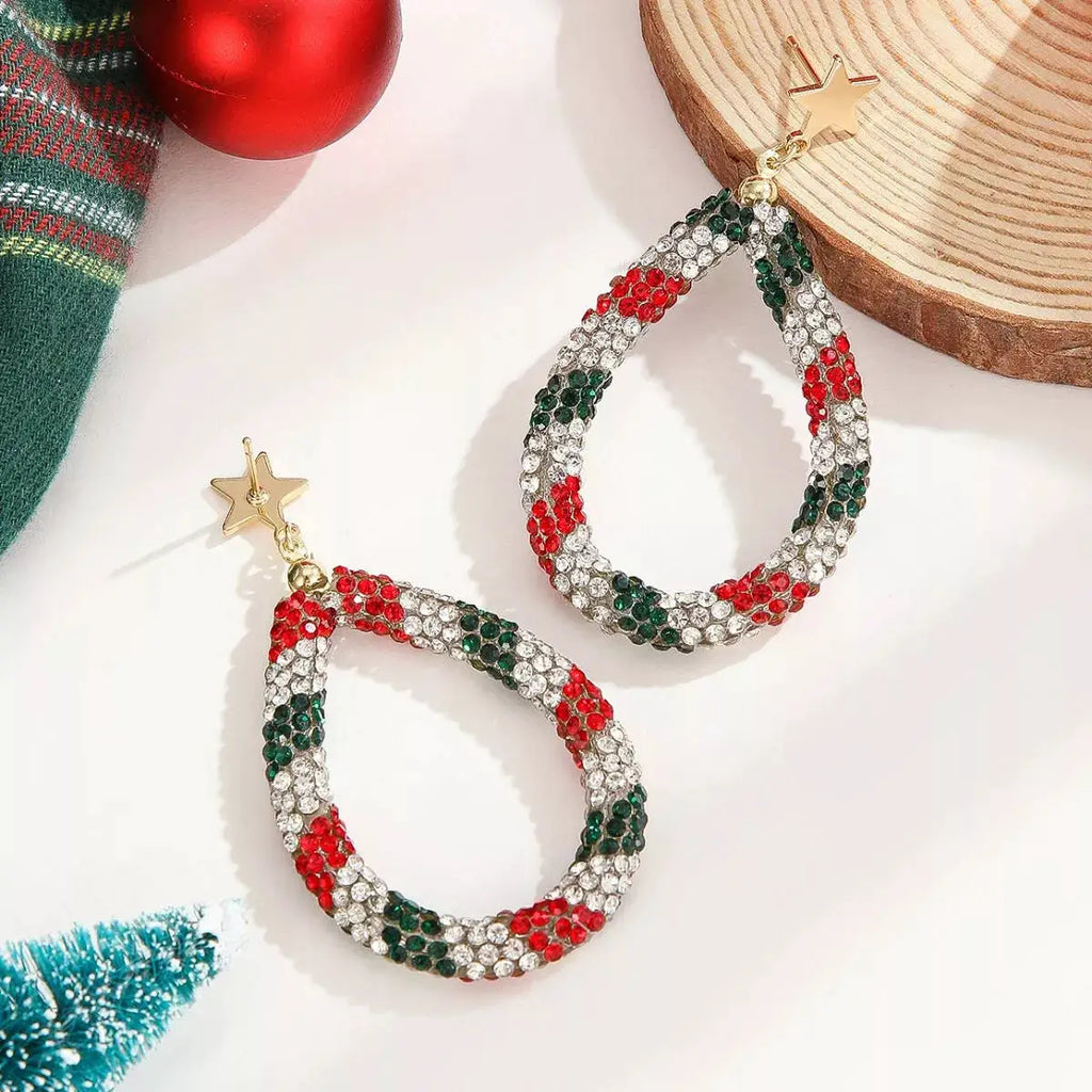 Christmas Rhinestone Teardrop Earrings by Trendsi