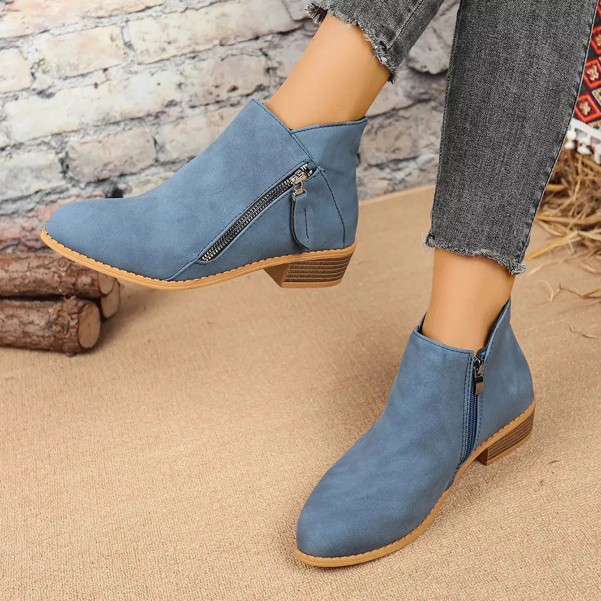 Size Zipper Block Heels Boots by Trendsi