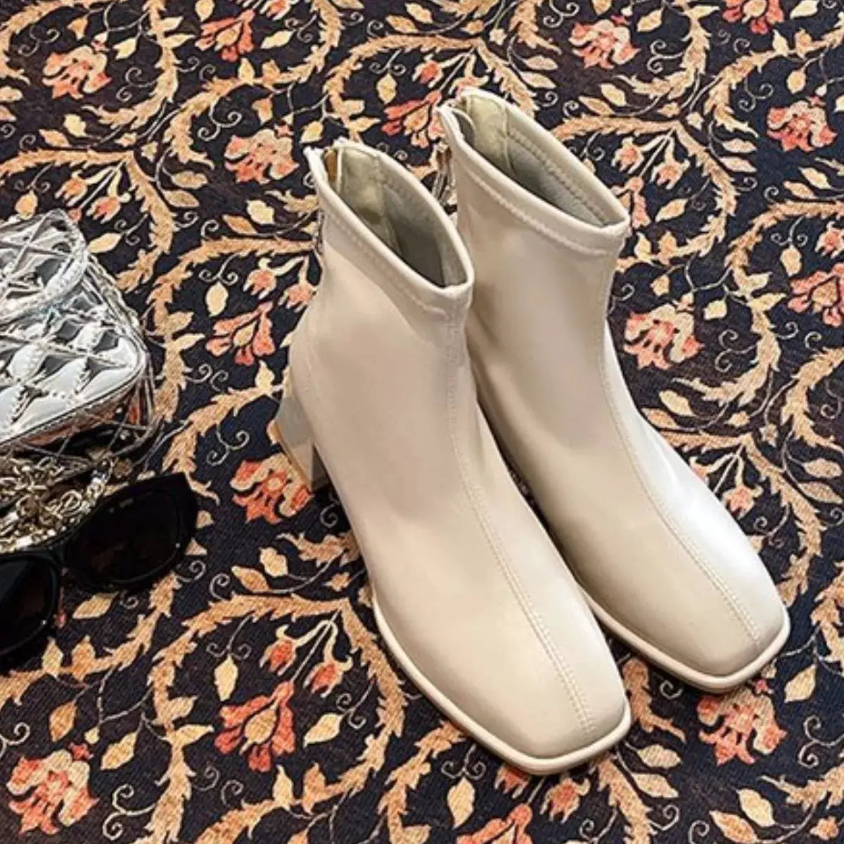 Square Toe Block Heels Boots by Trendsi