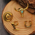 4 Piece Vintage Western Style Bull Head Rings by Trendsi