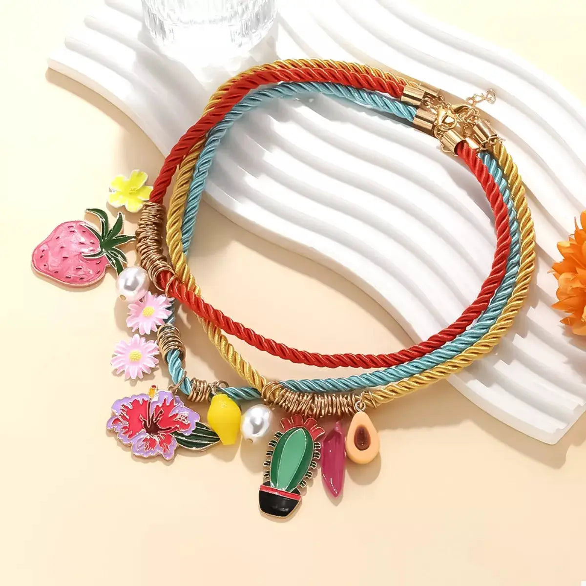 3 Piece Colorful Rope Charm Necklace by Trendsi