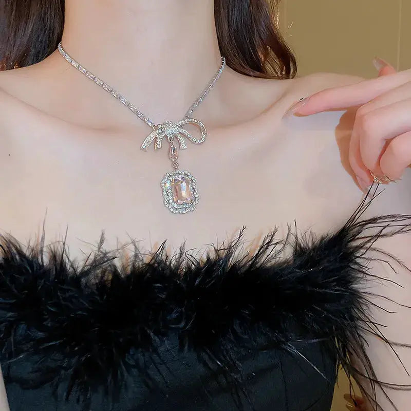 Alloy Crystal Geometric Pendant Necklace by Trendsi