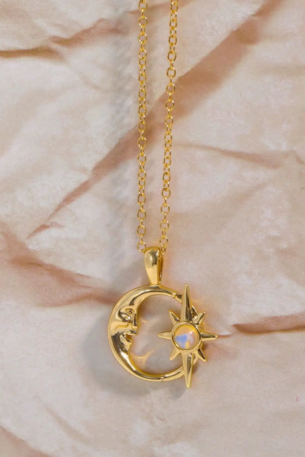 Copper 14K Gold-Plated Moon & Star Shape Pendant Necklace by Trendsi