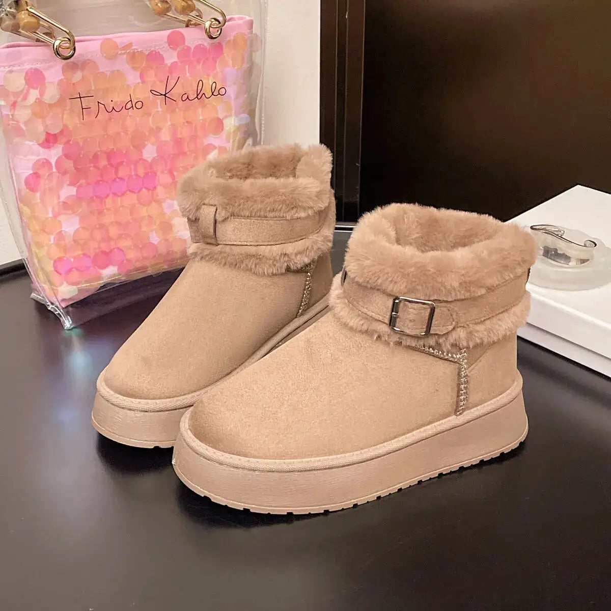 Round Toe Platform Fleece-Lined Winter Boots by Trendsi