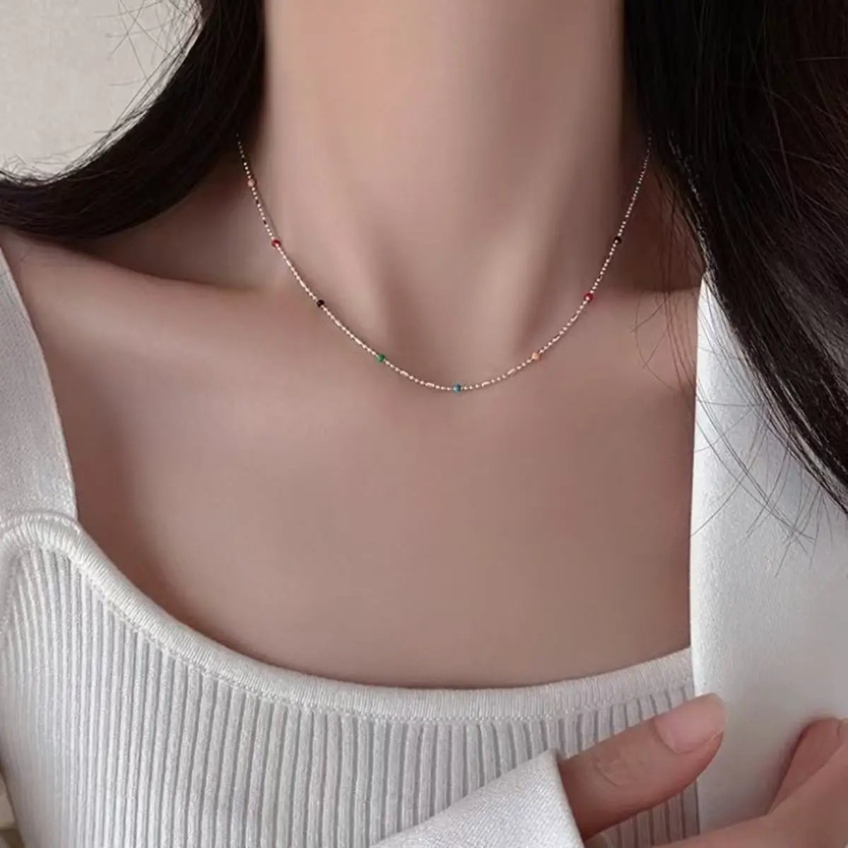 925 Sterling Silver Bead Necklace by Trendsi